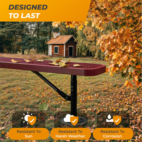 Heavy-Duty Outdoor Bench - Expanded Metal - 4ft - Surface - Red - No Back