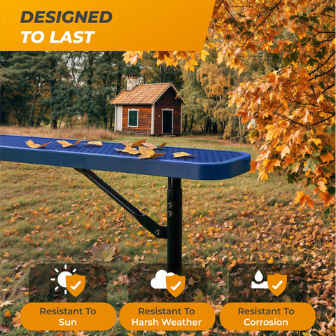Heavy-Duty Outdoor Bench - Expanded Metal - 4ft - Inground - Blue - No Back