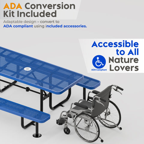 Metal Picnic Table - Rectangle Expanded Metal - 8ft - Blue - ADA Compliant