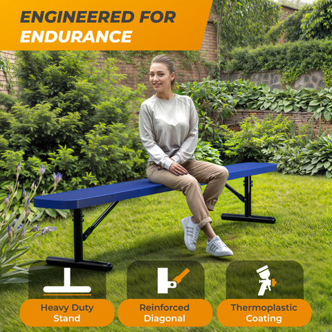 Heavy-Duty Outdoor Bench - Expanded Metal - 8ft - Portable - Blue