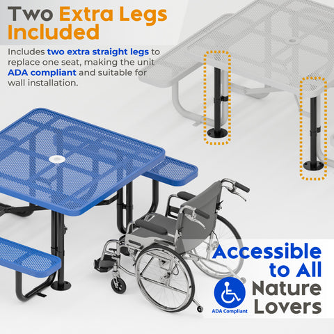 Metal Picnic Table - Square Punched Metal - 46 in - Blue - ADA Compliant