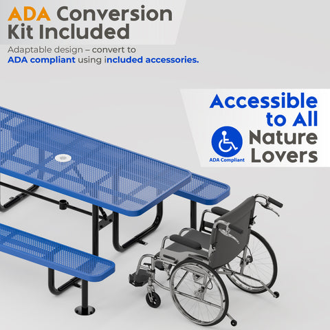 Metal Picnic Table - Rectangle Punched Metal - 6ft - Blue - ADA Compliant