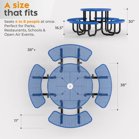 Metal Picnic Table - Round Expanded Metal - 38 in - Blue