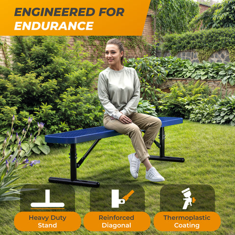 Heavy-Duty Outdoor Bench - Expanded Metal - 6ft - Portable - No Back - Blue
