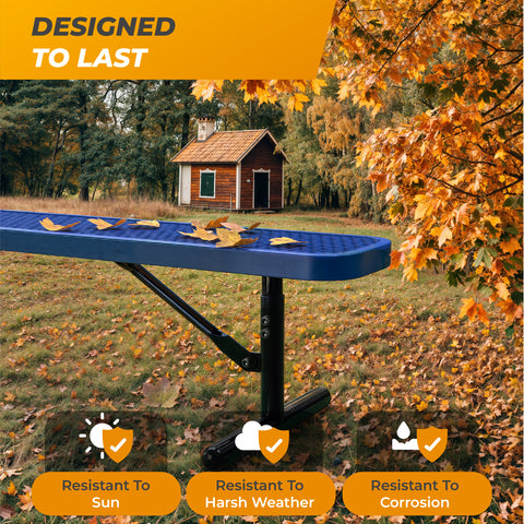 Heavy-Duty Outdoor Bench - Expanded Metal - 8ft - Portable - Blue