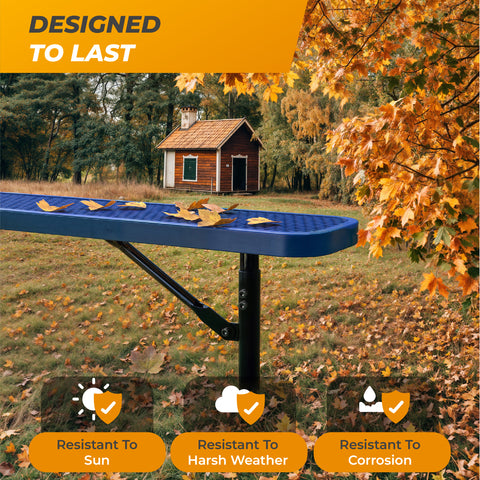 Heavy-Duty Outdoor Bench - Expanded Metal - 8ft - Inground - Blue