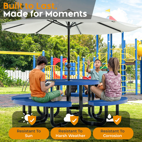 Kids Picnic Table - Round Expanded Metal - 38 in - Blue