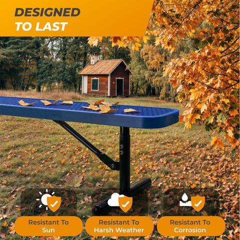 Heavy-Duty Outdoor Bench - Expanded Metal - 6ft - Portable - No Back - Blue