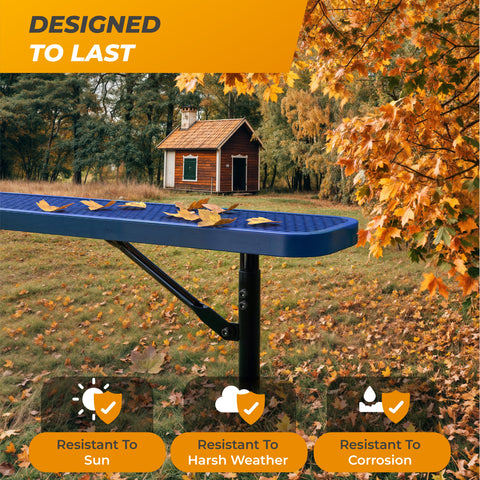 Heavy-Duty Outdoor Bench - Expanded Metal - 6ft - Inground - No Back - Blue