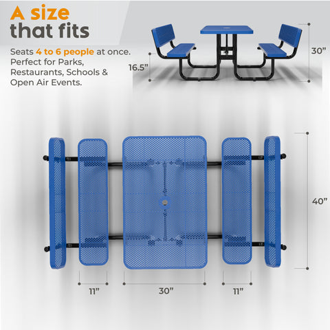 Metal Picnic Table - Rectangle Expanded Metal - 4ft - Blue - Backrest - ADA Compliant