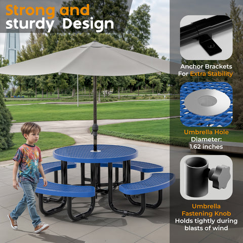 Kids Picnic Table - Round Expanded Metal - 38 in - Blue