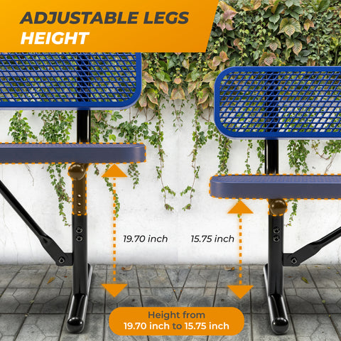 Heavy-Duty Outdoor Bench - Expanded Metal - 8ft - Portable - Blue - With Backrest