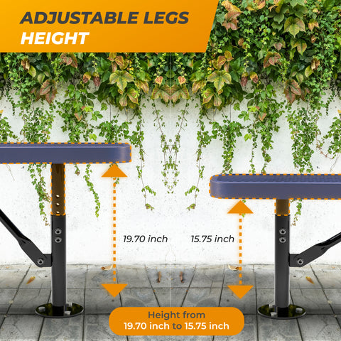 Heavy-Duty Outdoor Bench - Expanded Metal - 6ft - Surface - No Back - Blue
