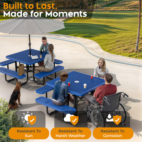 Metal Picnic Table - Square Expanded Metal - 46 in - Blue - ADA Compliant