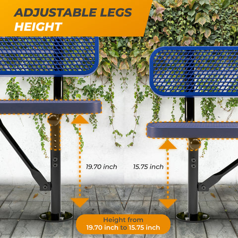 Heavy-Duty Outdoor Bench - Expanded Metal - 6ft - Surface - With Back - Blue