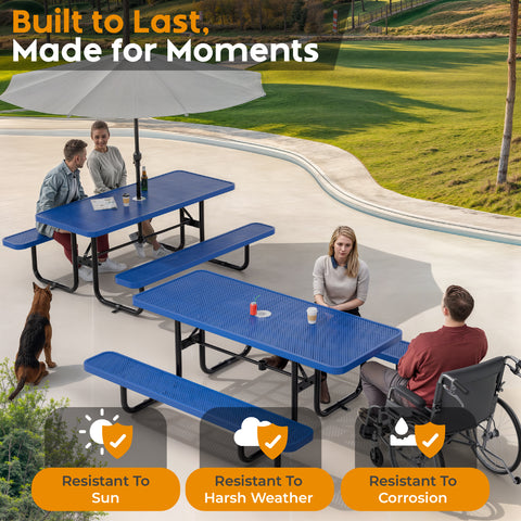 Metal Picnic Table - Rectangle Punched Metal - 6ft - Blue - ADA Compliant