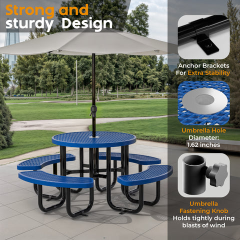 Metal Picnic Table - Round Expanded Metal - 38 in - Blue