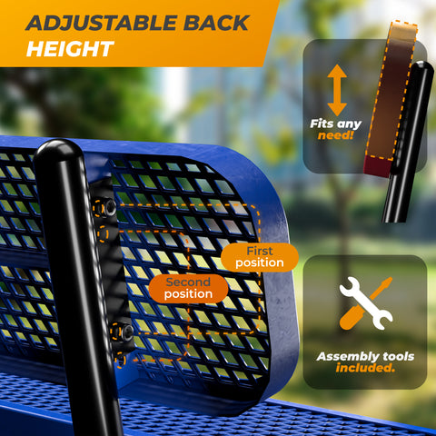 Heavy-Duty Outdoor Bench - Expanded Metal - 6ft - Portable - With Back - Blue