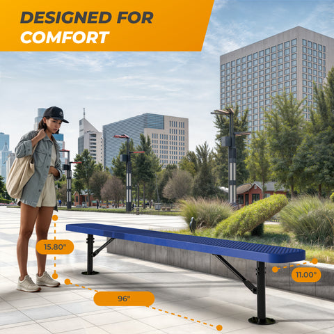 Heavy-Duty Outdoor Bench - Expanded Metal - 8ft - Surface - Blue