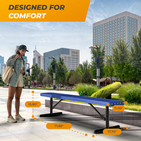 Heavy-Duty Outdoor Bench - Expanded Metal - 6ft - Portable - No Back - Blue