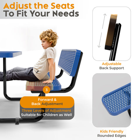 Backrests For Rectangular Picnic Tables - 6ft - Blue - 2 pcs