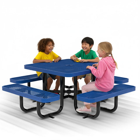Kids Picnic Table - Square Expanded Metal - 38 in - Blue