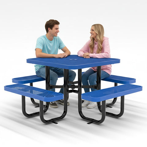 Metal Picnic Table - Square Expanded Metal - 38 in - Blue