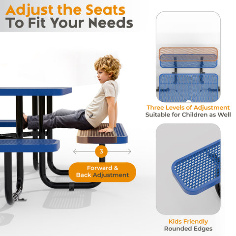 Metal Picnic Table - Square Expanded Metal - 38 in - Blue
