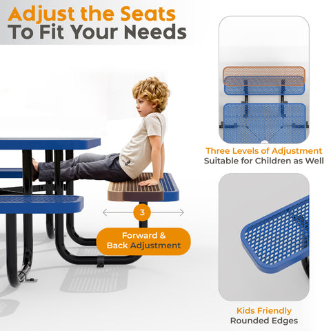 Kids Picnic Table - Square Expanded Metal - 38 in - Blue