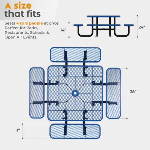 Kids Picnic Table - Square Expanded Metal - 38 in - Blue