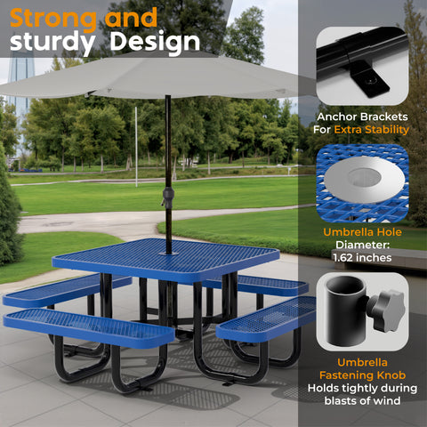 Kids Picnic Table - Square Expanded Metal - 38 in - Blue
