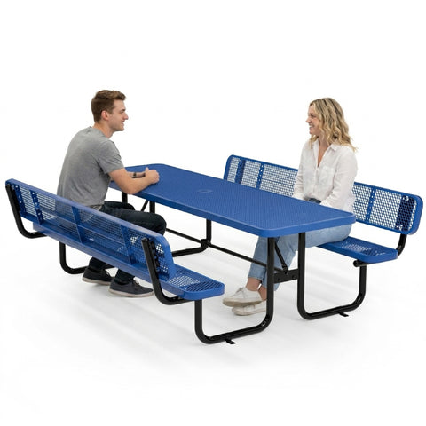 Metal Picnic Table - Rectangle Expanded Metal - 8ft - Blue - ADA Compliant