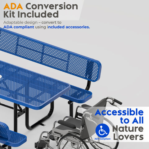 Metal Picnic Table - Rectangle Expanded Metal - 8ft - Blue - ADA Compliant