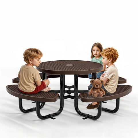 Kids Picnic Table - Round Expanded Metal - 38 in - Brown