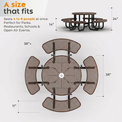 Kids Picnic Table - Round Expanded Metal - 38 in - Brown