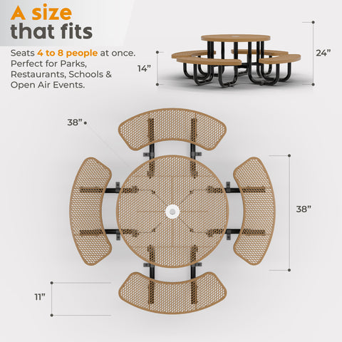 Kids Picnic Table - Round Expanded Metal - 38 in - Brown