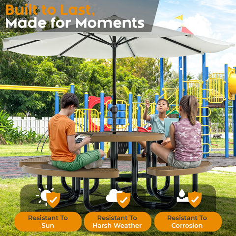 Kids Picnic Table - Round Expanded Metal - 38 in - Brown