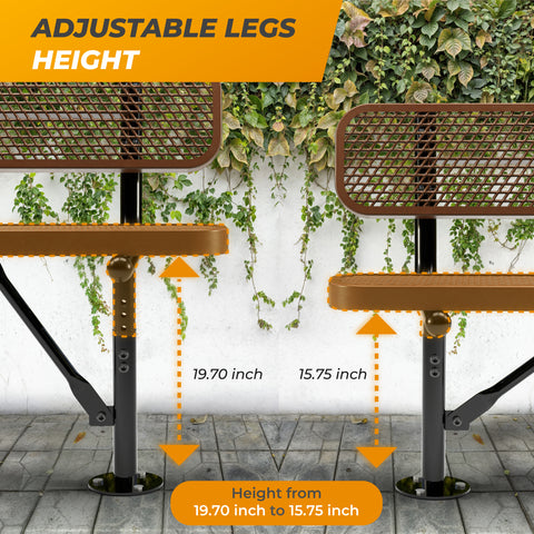 Heavy-Duty Outdoor Bench - Expanded Metal - 6ft - Surface - With Back - Brown