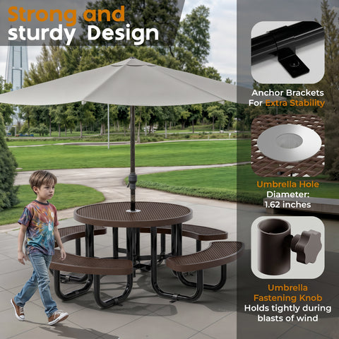 Kids Picnic Table - Round Expanded Metal - 38 in - Brown