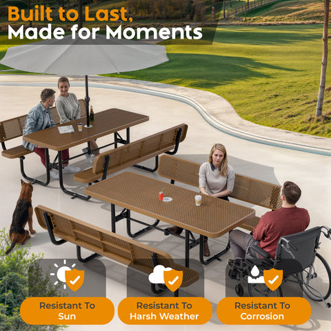 Backrests For Rectangular Picnic Tables - 6ft - Brown - 2 pcs