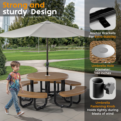 Kids Picnic Table - Round Expanded Metal - 38 in - Brown