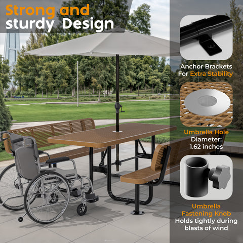 Backrests For Rectangular Picnic Tables - 6ft - Brown - 2 pcs