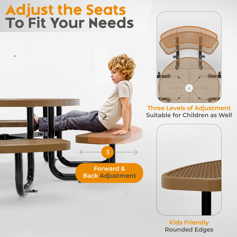 Kids Picnic Table - Round Expanded Metal - 38 in - Brown