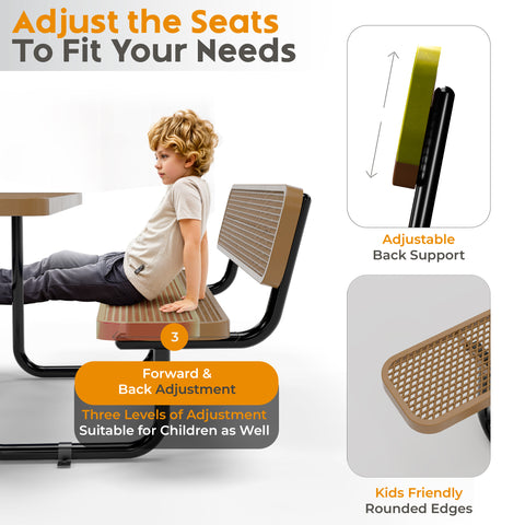 Backrests For Rectangular Picnic Tables - 6ft - Brown - 2 pcs