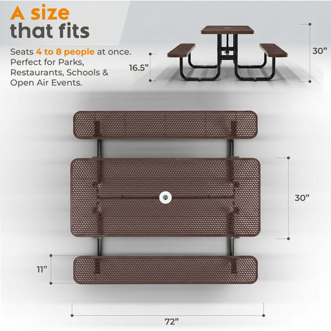 Metal Picnic Table - Rectangle Expanded Metal - 6ft - Brown - ADA Compliant