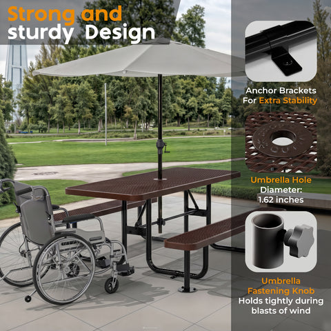 Metal Picnic Table - Rectangle Expanded Metal - 6ft - Brown - ADA Compliant