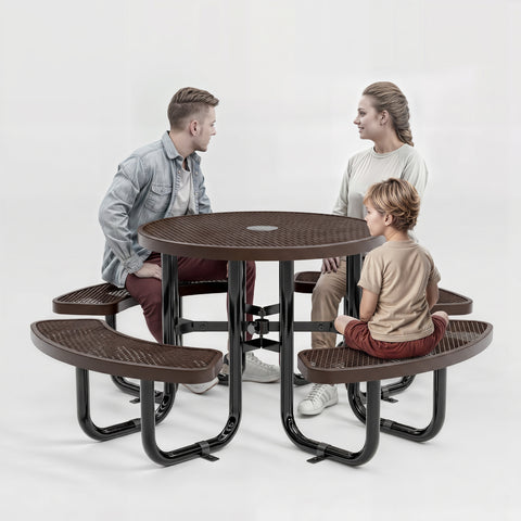 Metal Picnic Table - Round Expanded Metal - 38 in - Brown