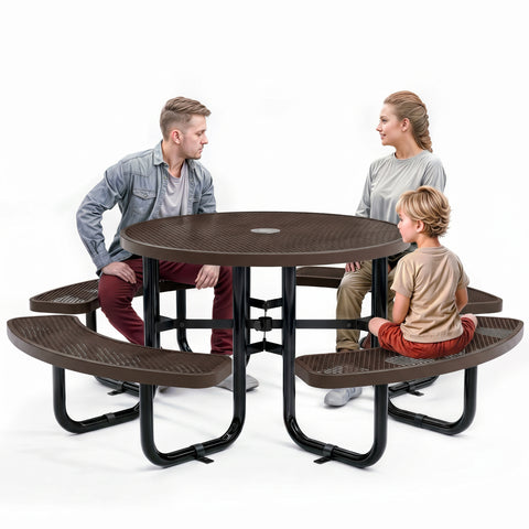 Metal Picnic Table - Round Expanded Metal - 46 in - Brown - ADA Compliant