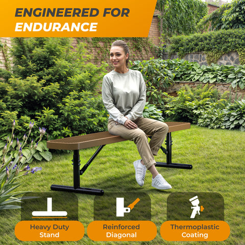 Heavy-Duty Outdoor Bench - Expanded Metal - 6ft - Portable - No Back - Brown