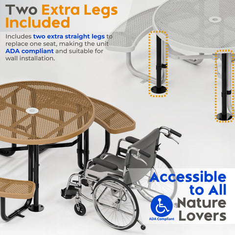 Metal Picnic Table - Round Expanded Metal - 46 in - Brown - ADA Compliant